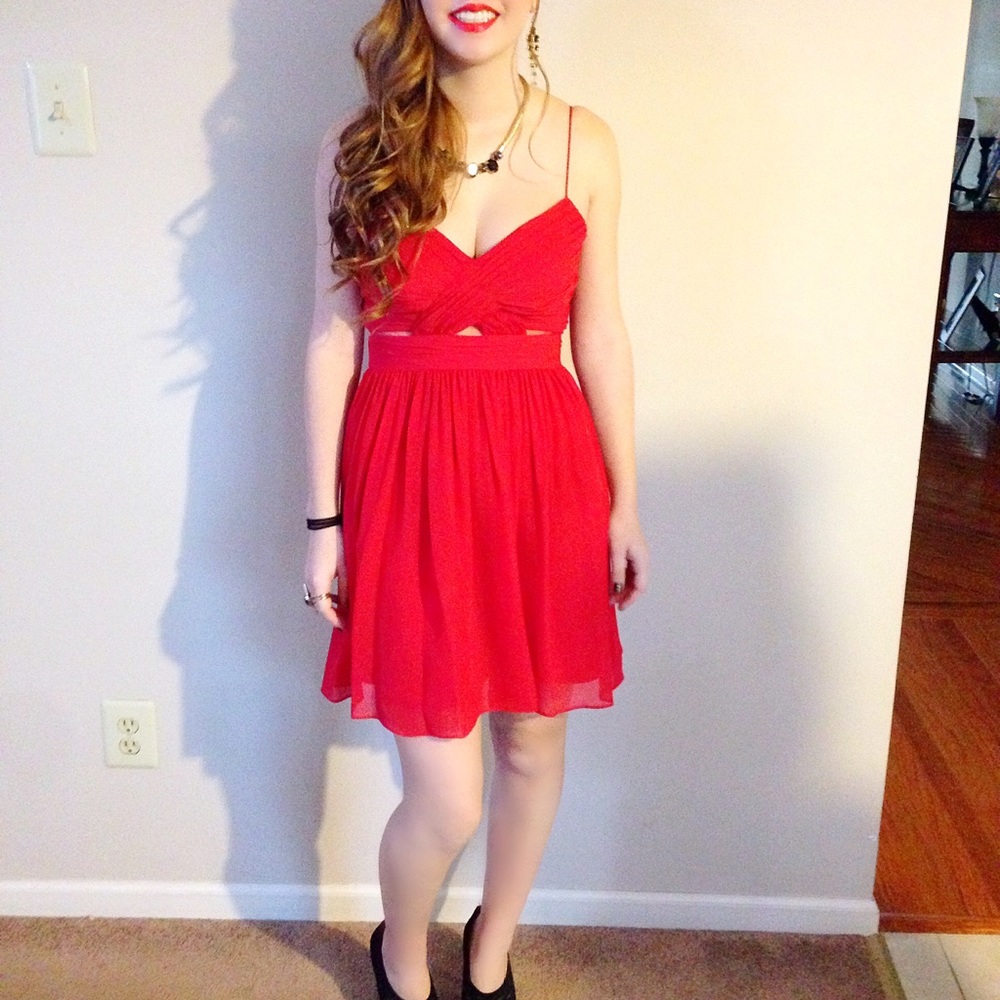 Red Dress w/ Mesh Inserts